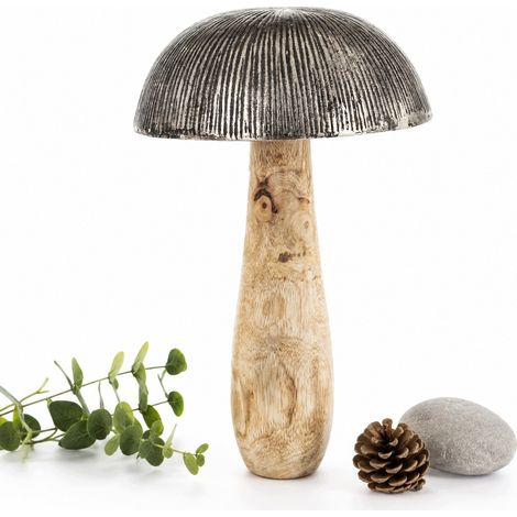 Figurine de champignon 27x17x17cm Décoration d'automne Champignon brun argenté (1/4)