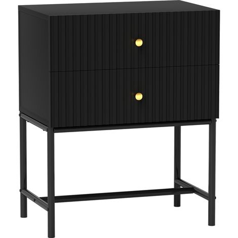 Elegant Two-Drawer Bedside Table - Black