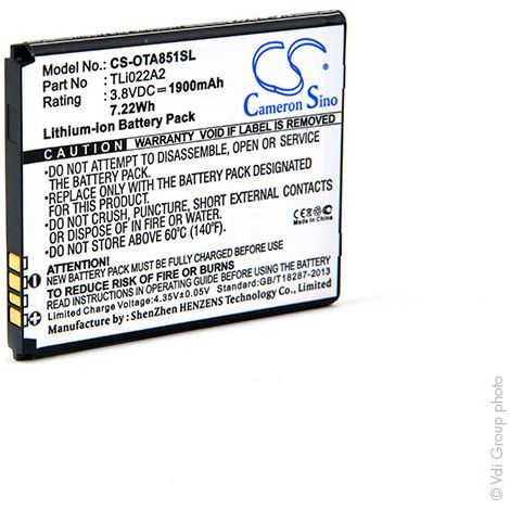 NX - Batterie téléphone, smartphone, GSM pour Alcatel 3.8V 1900mAh - TLI022A2 (1/4)