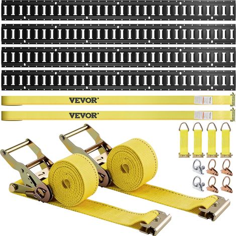 VEVOR E-Track Tie Down Kit, 18 Pezzi VV-ETS-TD518 Capacità 454 kg Lunghezza 5 Piedi Binari della Linea a E-track in Acciaio con Cinghie di Fissaggio e Anelli per I Rimorchi, Pickup, Camion e Furgoni (1/5)