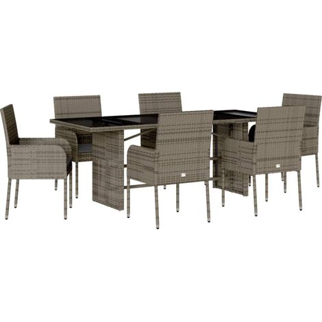 Maison Exclusive - 7-tlg. Garten-Essgruppe mit Kissen Grau Poly R