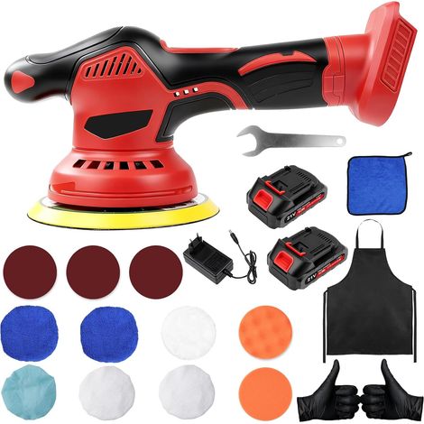 Polishing Polisseuse Sans Fil, 21V 6 pouces Lustreuse Polisseuse Voiture 2600-5800 tr/min Polisseuse Voiture Sans, 8 Vitesses Variable 9 mm Polisseuse Orbitale avec 2 Batteries, pour Cire, Polissage (1/5)