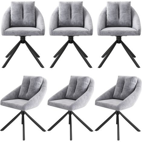 Silla de comedor giratoria de terciopelo gris, ergonómica y moderna, 6 unidades (1/5)