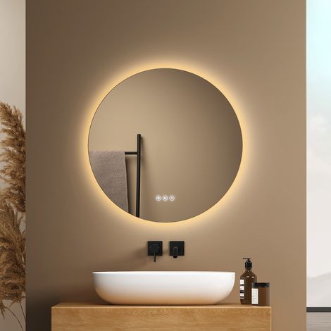 EMKE Rund Badspiegel 50cm Antibeschlage Badezimmerspiegel mit 3 Lichtfarben Helligkeit Einstellbar Memory-Funktion