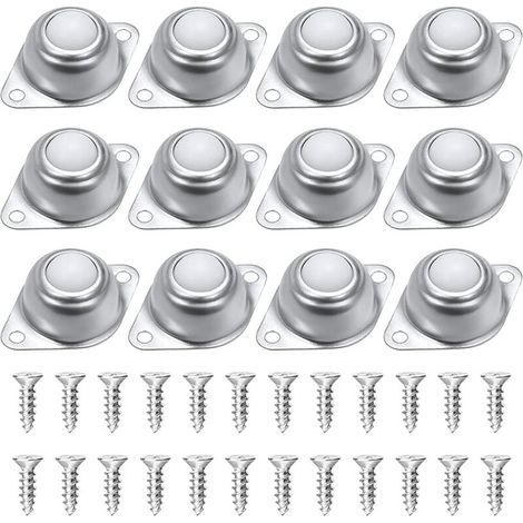 VURAHOME - Roulettes de transfert à billes pour meubles, lot de 12 roulettes à billes en nylon et acier inoxydable, avec 24 vis, pour chariot à bagages coulissant, meubles, fauteuil roulant (1/3)