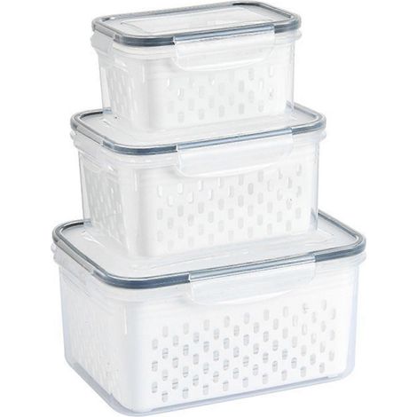Lot de 3 boîtes de conservation pour fruits et légumes, qualité alimentaire, sans BPA, grande capacité, bonne étanchéité, faciles à nettoyer, avec couvercle Jikaix (1/5)