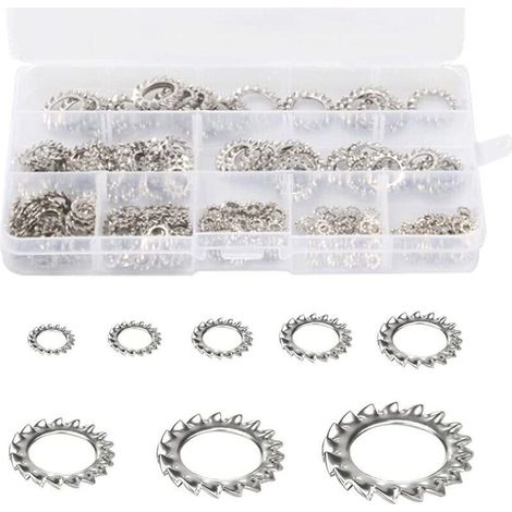 Rondelles dentées en inox – Lot de 300 pièces – Assortiment M2,5 à M12 – Rondelles de blocage pour fixation sécurisée