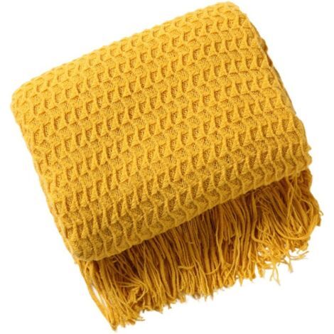 Couverture de canapé style nordique 130 x 230 cm, couverture de sieste, couverture tricotée à pompons, housse de canapé, couverture pour climatiseur, petite couverture, couvre-lit d'été
