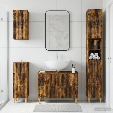 vidaXL 4 Piece Bathroom Cabinet Set ARNHEM Smoked Oak Engineered Wood (1/5)