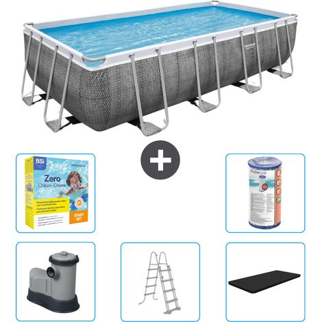 Piscine Rectangulaire Bestway Power Steel - Impression Rotin - 549 x 274 x 122 - Comprend des Accessoires CB33 (1/3)