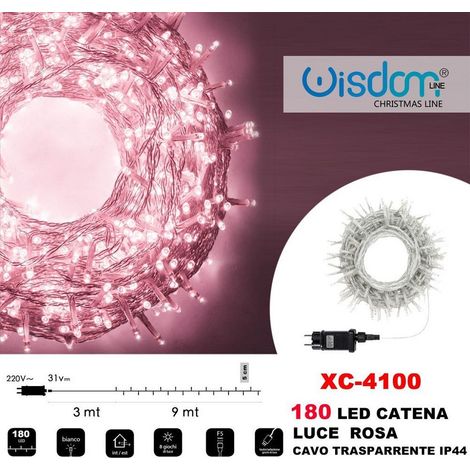 Trade Shop - LICHTERKETTE 180 LED LICHTER GLÜHWÜRMCHEN ROSA LICHT TRANSPARENTES KABEL IP44 XC-4100 -