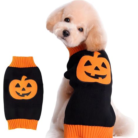 1 Pull Citrouille, Costume Halloween Élastique, Fibres Acryliques, Pour Chien Et Chat (1/5)