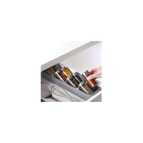 Gris, organiseur de tiroir à couverts, organiseur de bouteilles d'épices, range couverts de cuisine, tiroir inclinable, bocaux, support en plastique de cuisine, sel, épices (1/5)