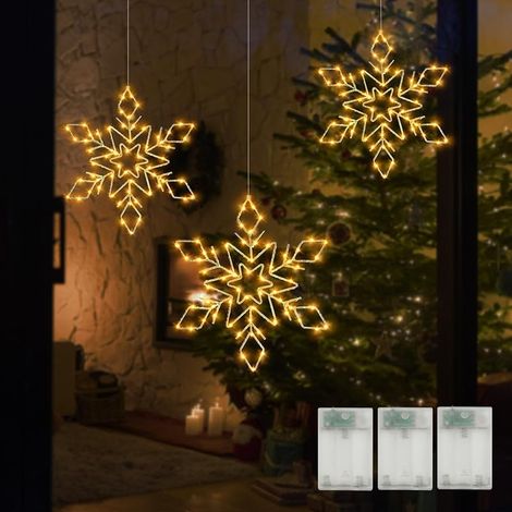Bseical 3 Guirlandes Flocons de Neige de Noël LED à Piles avec Crochet Adhésif, Guirlande Intérieure pour Fenêtre de Noël, Balcon, Fête, Mariage (1/5)