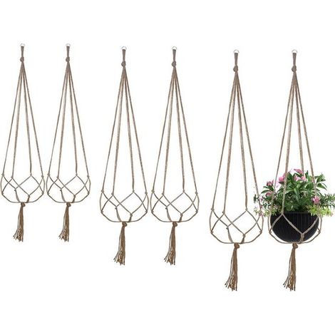 Supporto per piante sospeso in 6 pezzi, con corda, ideale per vasi da fiori, giardini interni ed esterni - marrone (1/5)