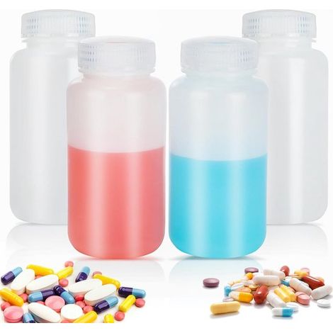 4 frascos transparentes de boca ancha de 250 ml - Frascos de laboratorio de HDPE a prueba de fugas (1/5)
