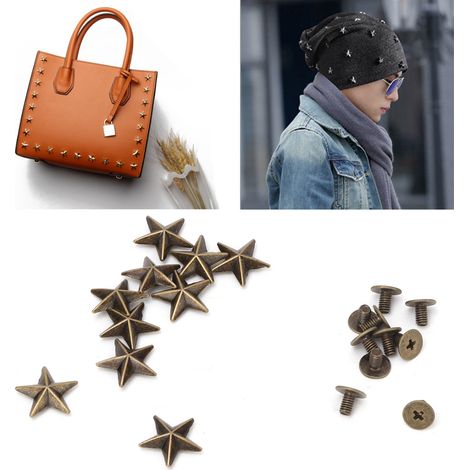 10 rivets décoratifs étoile métal pour accessoires cuir, sacs à main et chaussures DIY (14mm, bronze) (1/4)