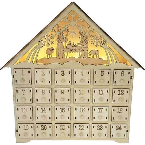 Calendrier de l'Avent Maison Lumineuse avec 24 Tiroirs, Sapin de Noël et Rennes Illuminés (1/4)