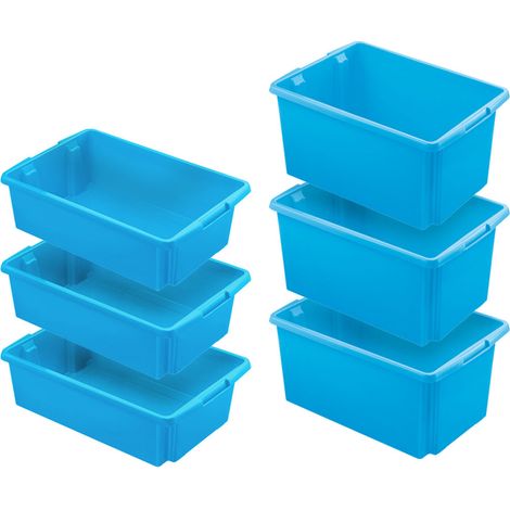 BRB Lot de 6 récipients à empiler pivotants pour Usage Alimentaire Bleu 595 x 395 mm 30 l 3 x Bleu 51 l