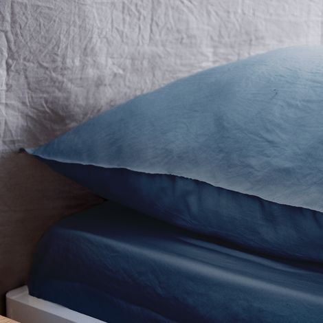 Ropa de cama de microfibra lavada color azul, 2 plazas
