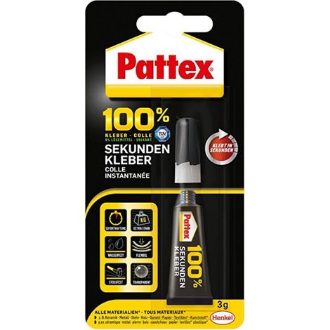 Pattex 100% Sekundenkleber 3 g Tube, transparent Sekundenkleber (1/2)