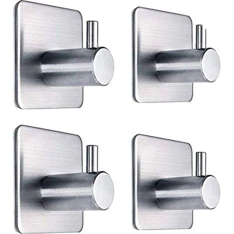 ZOLGINAH 4-teiliges Edelstahl-Klebehaken-Set, max. 8 kg Tragkraft, Wandhaken für Bad und Badezimmer, Handtuchhalter, für Zuhause und Büro, selbstklebend, Silber (1/5)
