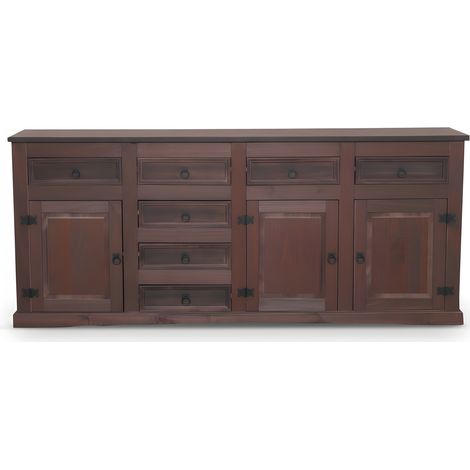New Mexico Sideboard mit 7 Schubladen und 3 Türen Breite 200 cm, Höhe 84 cm braun gebeitzt/wachs.