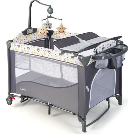 Goplus – Lit bébé parapluie compact 125x65x76 cm – Matelas inclus – Sac de transport – Pour 0-3 ans jusqu'à 30 kg – Tissu Oxford et métal (1/4)