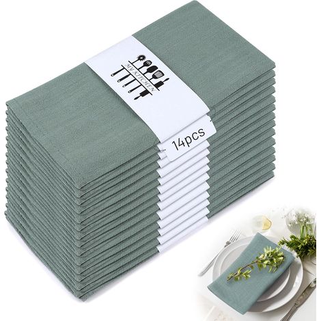 Lot de 14 Serviettes de Table en Tissu Verte 40 40cm, Serviettes en Lin Coton Vert Sauge durables Réutilisables Lavables pour Mariage Anniversaire Noel Dîner Café Restaurant Fête de Famille (1/5)