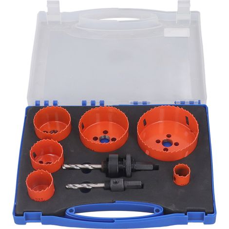 Kit 8 lames scies cloches orange HSS, faible résistance au perçage, pour plastique, rangement inclus boîte. (1/5)