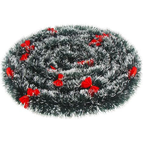 Guirlande de Noël 10m avec effet neige et 24 nœuds rouges