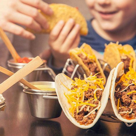 Porte-tacos, support à tortillas en acier inoxydable, support à rouleaux de printemps, support à crêpes, support alimentaire avec double compartiment, support à tortillas en forme de V à 3 compartimen (1/5)