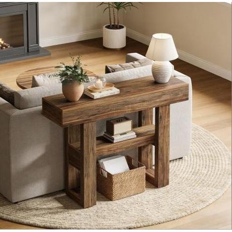 Mueble recibidor con almacenaje de 2 niveles MDF marrón OKMYHOME (1/5)
