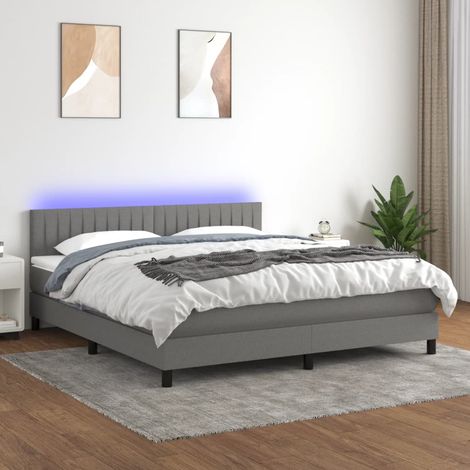 vidaXL Letto a Molle Materasso e LED Grigio Scuro 160x200cm in Tessuto (1/5)