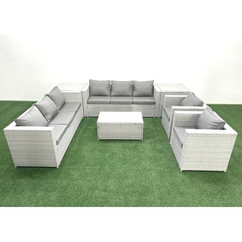 Fimous Salon de Jardin en rotin avec 2 Fauteuil Table basse oblongue 2 Tables d'appoint Gris clair mixte (1/5)