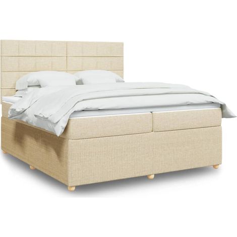vidaXL Letto con luci LED - Giroletto a Molle con Materasso Crema 200x200 cm in Tessuto (1/5)