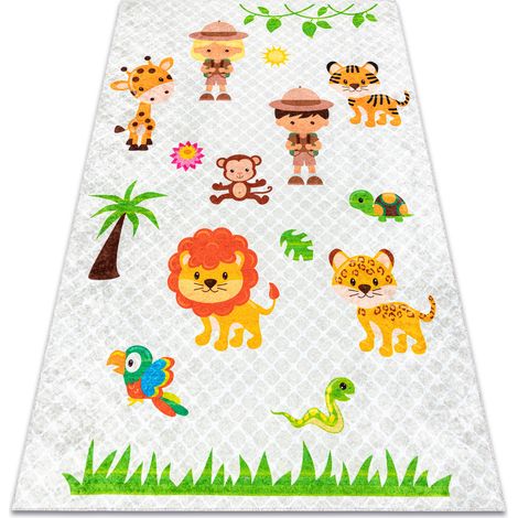 JUNIOR 52104.801 Safaris, Tiere für Kinder Anti-Rutsch - grau multicolour 80x150 cm
