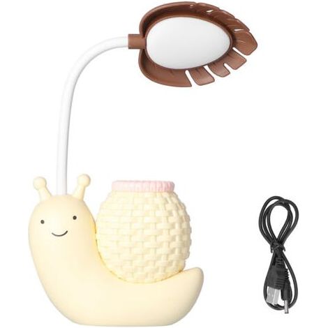 Lampe de bureau LED avec porte-stylo, multifonction, chargement USB, jolie lampe de bureau pour étudiants et enfants, jaune (1/5)