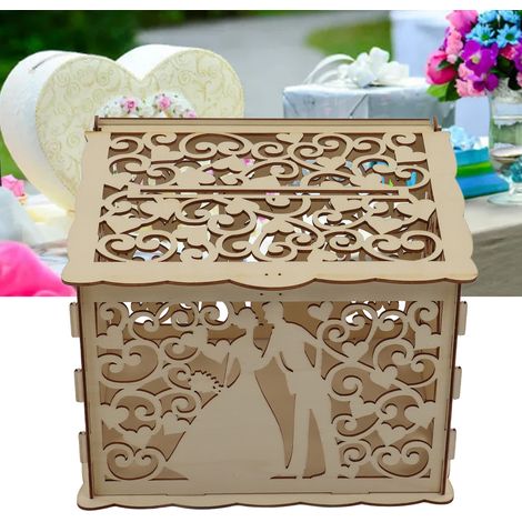 Boîte Cadeau Bois Vide pour Cartes et Argent - Décoration Mariage et Réception - Facile à Assembler - Petit Modèle JM01777 (1/5)