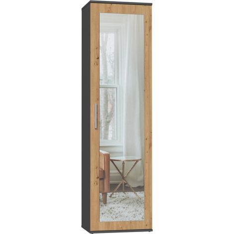 ATARA - Armario de recibidor con espejo grande - 180x50x35 cm - 2 estantes + espacio para colgar - Mueble de recibidor (1/4)