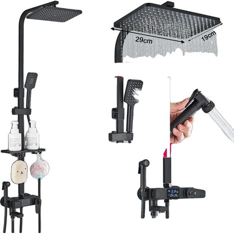 Conjunto de grifería termostática para ducha con estante de baño, fabricada en latón resistente, color negro sólido B 4DT (1/2)