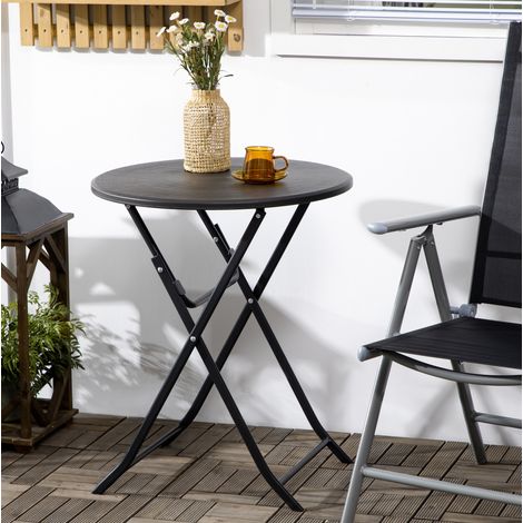Mesa de jardín plegable redonda, Ø60 cm, gris oscuro efecto madera, para balcón, terraza y comidas hasta 4 personas (1/4)