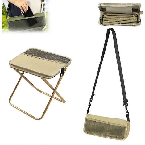 Tabouret pliable avec sac à dos, chaise de camping portable, acier au carbone, tissu Oxford 600D, charge maximale de 120 kg, idéal pour la randonnée, la pêche et les pique-niques. (1/5)