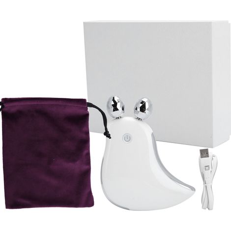Appareil de beauté facial chauffant à micro-courant blanc, lifting raffermissant pour peau, masseur électrique à gratter le visage. (1/5)
