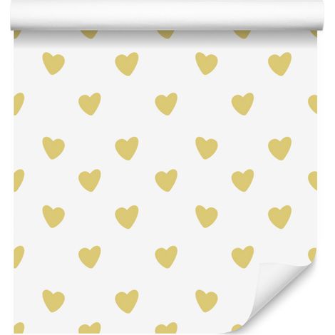 Papier peint à motifs de cœurs blancs, crème et jaunes 50 x 1000 cm (1/5)
