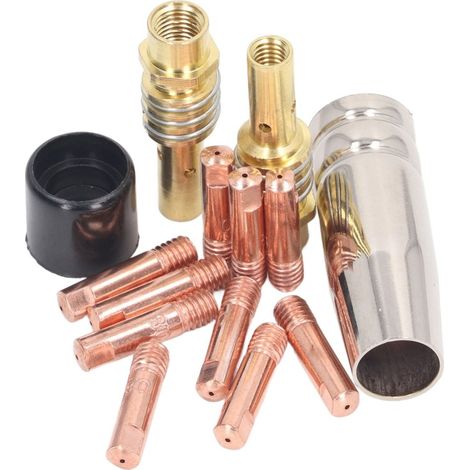 Kit de accesorios para pistola de soldadura MIG de 14 piezas: antorcha de soldadura de cobre, boquilla de contacto conductora, manguito de gas y tapa de la biela.