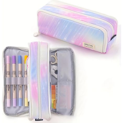 Étui à crayons pour écoliers, boîte à crayons à double fenêtre à grande capacité multifonctionnelle et portable