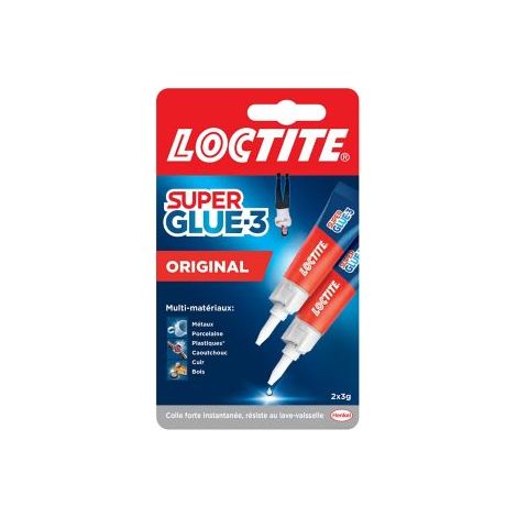 Loctite Super Glue-3 Original, colle forte et résistante de haute qualité, colle liquide tous matériaux, colle transparente à séchage rapide, 2 tubes 3 g (1/3)