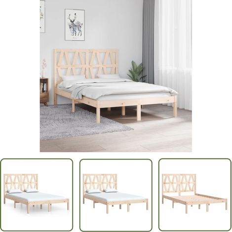 The Living Store Cadre de lit sans matelas bois massif 120x200 cm - Cadre De Lit - Lit Double - Lit En Bois - Meuble Chambre - Literie (1/5)