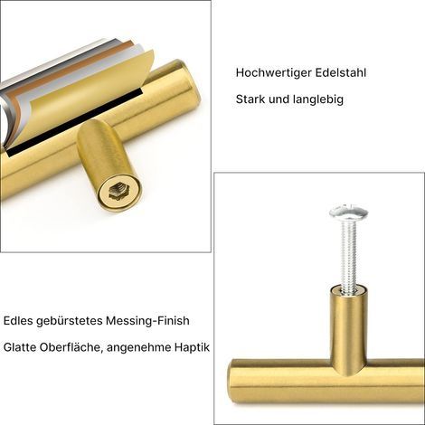 Set mit 10 goldenen Möbelgriffen, goldenen Küchenschrankgriffen, goldenen Edelstahl-Möbelgriffen, 128 mm Lochabstand, Gold (1/4)